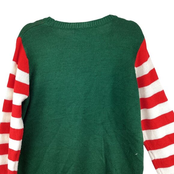 Absolutely Famous Christmas Elf Sweater L Acrylic Green Red Stripe Festive Holid - Picture 5 of 8